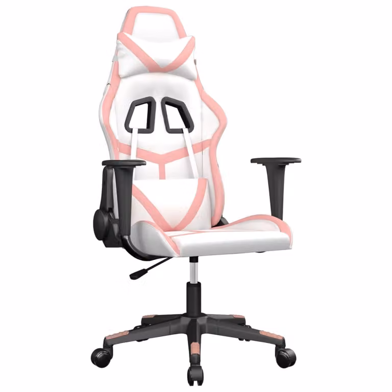 Sedia da Gaming Massaggiante Bianco e Rosa in Pelle finta
