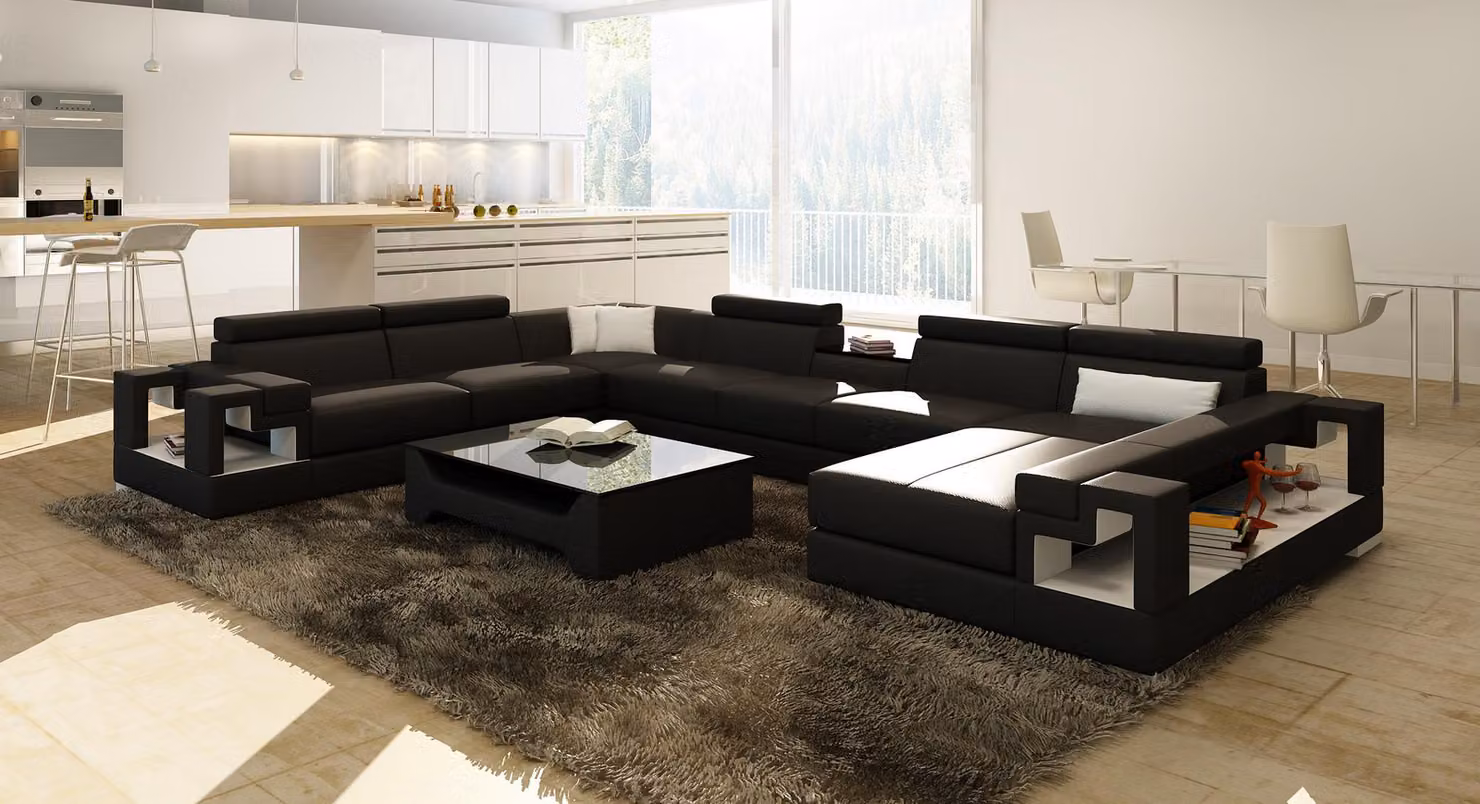 XXL Big Wohnlandschaft Ledersofa Sofa Couch Polster Sofas Garnitur Eck Couchen