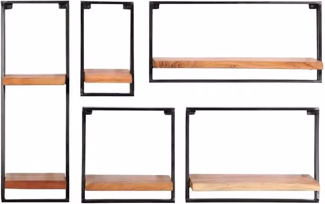 Set di 5 mensole da parete vidaXL in legno massello di acacia oliato, colore marrone, stile rustico