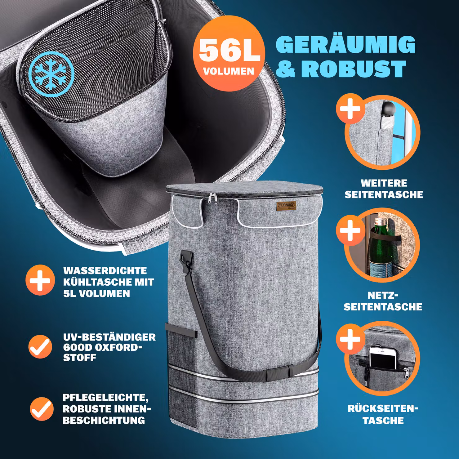 Trolley portaspesa Monzana in tessuto grigio con capacità 56L, L: 31 cm, P: 24 cm, H: 54 cm – 3