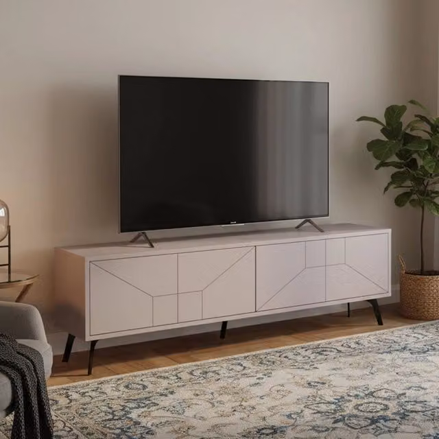 Mobile porta TV DMORA con un ripiano, stile moderno, colore beige, L 180 cm x P 30 cm x H 50 cm – 1