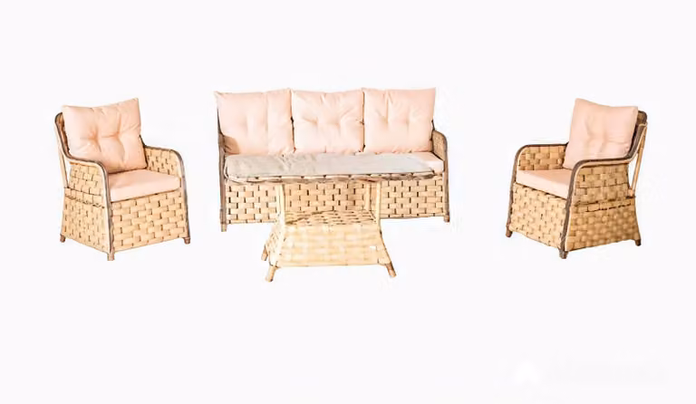 Stilvolle Garten Möbel Designer Sofa 3-Sitzer 2x Polster Sessel Couchtisch