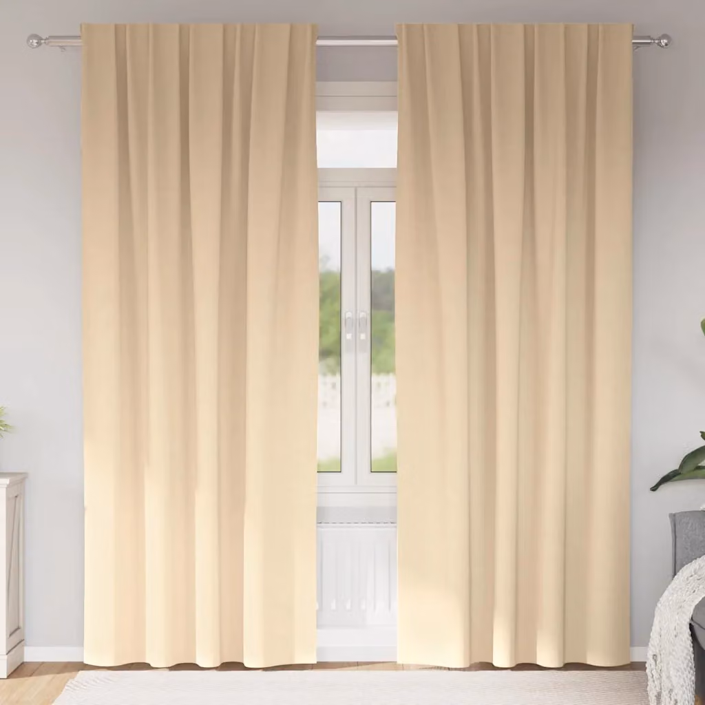 Set di 2 tende blackout vidaXL con anelli in poliestere, colore beige, H 225 x L 140 cm