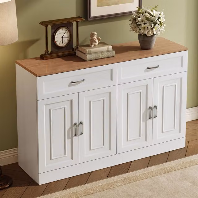 Credenza 120x35x80.5 cm con 4 ante e 2 cassetti in pannello truciolare bianca