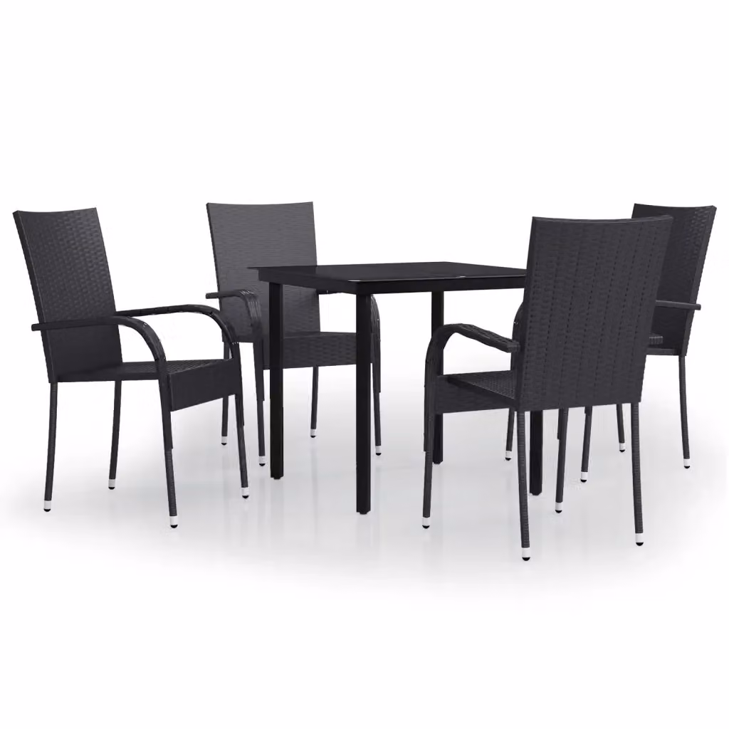 Set da pranzo da giardino moderno vidaXL in polyrattan e vetro nero, 5 pezzi – 2