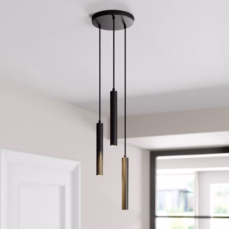Arcchio lampada LED a sospensione Franka, 3 luci, Ø 24 cm, nera Franka, Nero, Soggiorno / Sala da pranzo, Alluminio, Moderno