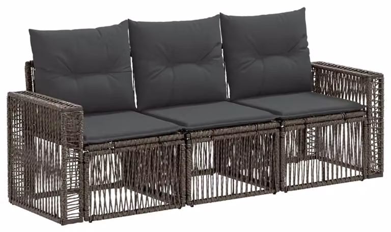 Tre divani da giardino, colore grigio chiaro e grigio scuro, in rattan sintetico
