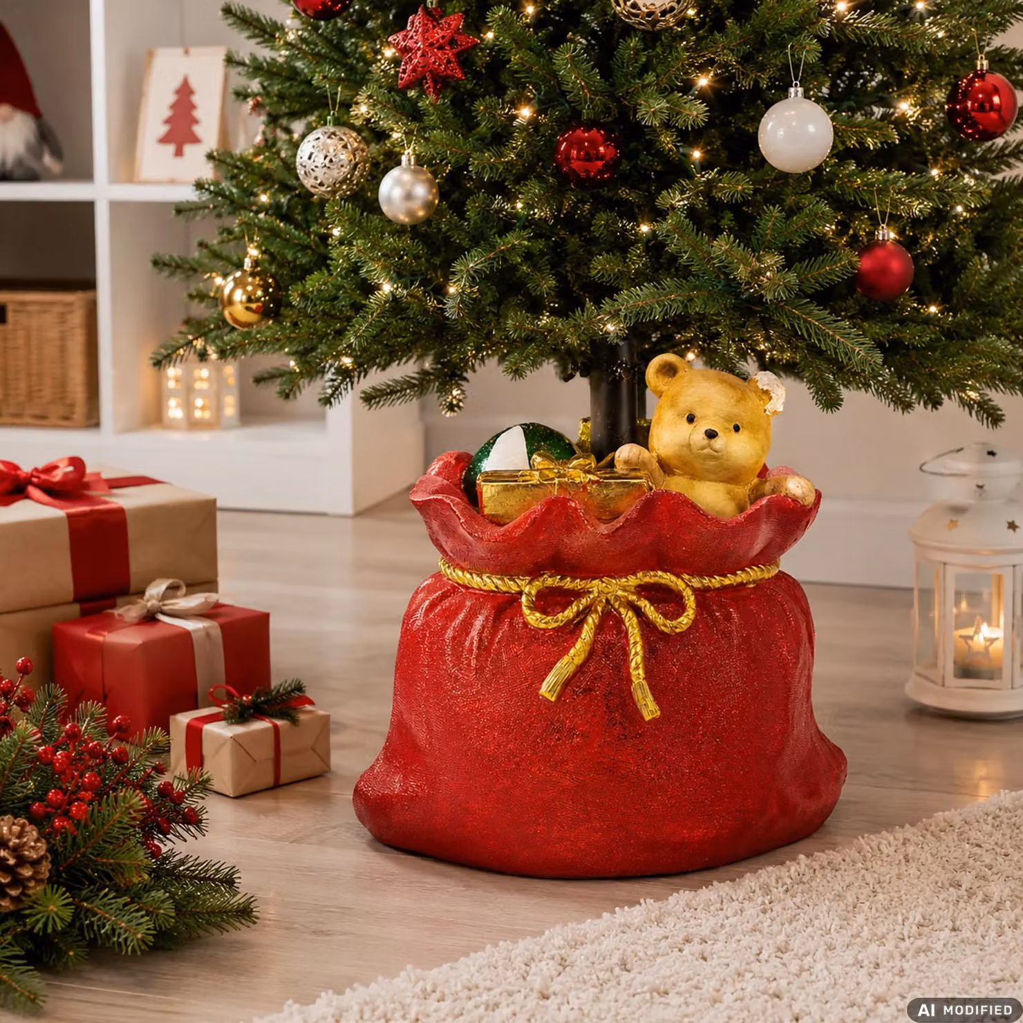 Base Albero di Natale con Sacco per Doni VESTIAMO CASA, Rosso, H 42,5 x L 41,5 x P 31 cm – 2