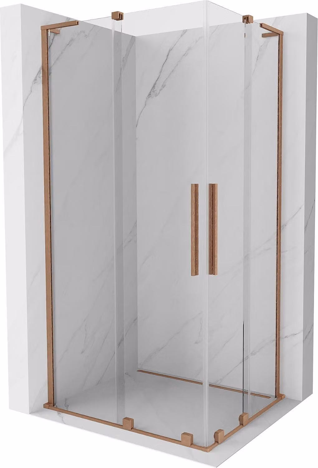 Mexen Velar L Duo cabina doccia scorrevole 90 x 80 cm, trasparente, rame spazzolato - 871-090-080-02-03-65