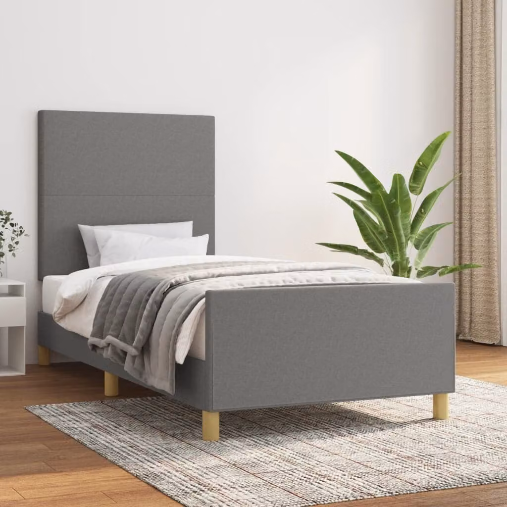 The Living Store Giroletto con testiera in tessuto grigio scuro 100x200 cm