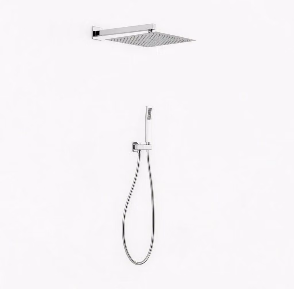 Set doccia completo di soffione quadrato 25x25 cm e set doccetta KZ-1004-2 MUMBAI - Cromato Lucido