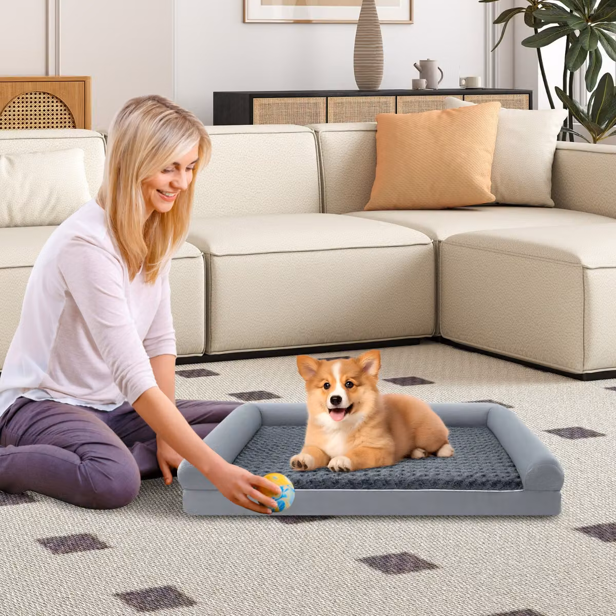 Letto ortopedico per cani Costway in schiuma grigia con cuscino a forma di uovo L 113 x 89 cm