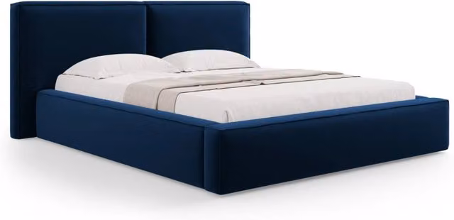 Letto con cassettone e testiera doppia Arendal di Cosmopolitan Design in velluto blu reale L/P/H: 234 x 180 x 228 cm