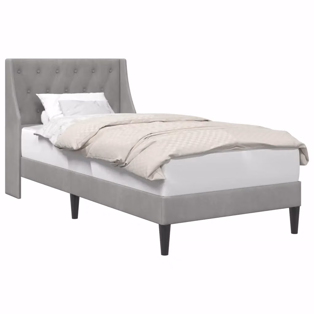 Struttura letto con giroletto in velluto grigio chiaro L/P/H: 200 x 80 x 84 cm – 2