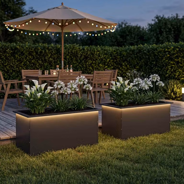 Set di 2 fioriere da giardino con LED vidaXL in acciaio nero L: 80 cm, P: 50 cm, H: 48 cm