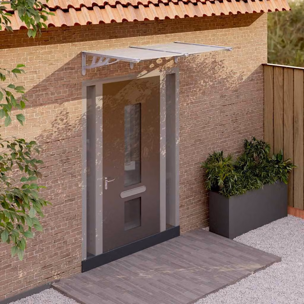 Tettoia per porta vidaXL in policarbonato e alluminio, Grigio e Trasparente, L: 152,5 cm, P: 90 cm, H: 27,5 cm