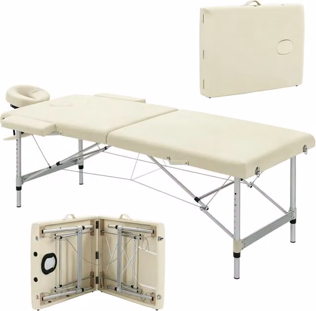 Tavolo da massaggio pieghevole portatile Minimal beige con poggiatesta regolabile e braccioli L: 210 cm, P: 90 cm, H: 70 cm