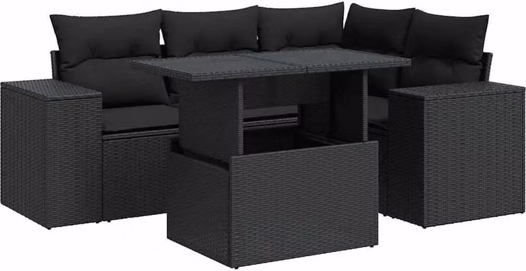 Set Divani da Giardino 5 pz con Cuscini in Polyrattan Nero