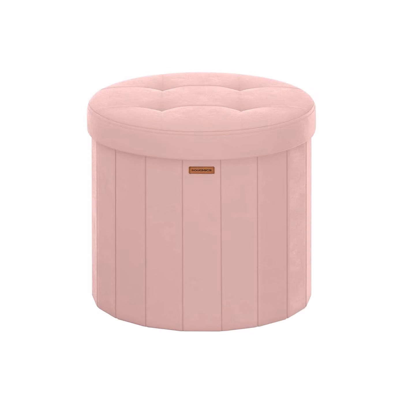 Pouf contenitore rotondo pieghevole, Rosa Pastello / Velluto