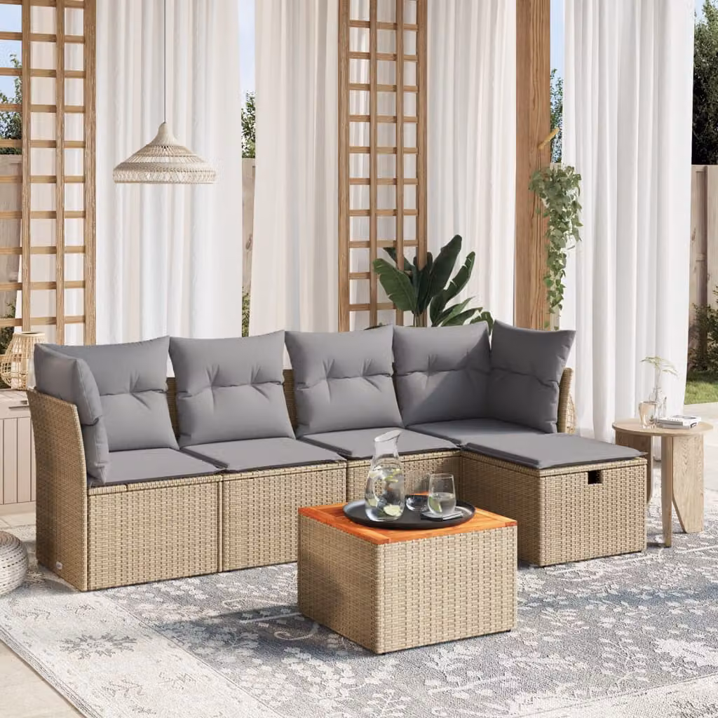 vidaXL Set Divano da Giardino 6 pz a L con Cuscini Beige e Grigio in Polyrattan e Acciaio – 1