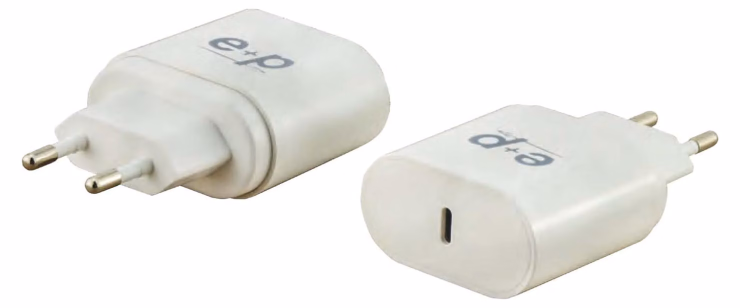 E+P AC 211 ws Caricatore USB a 1 porta max 25W spina Euro/USB-C accoppiamento PD (AC211)