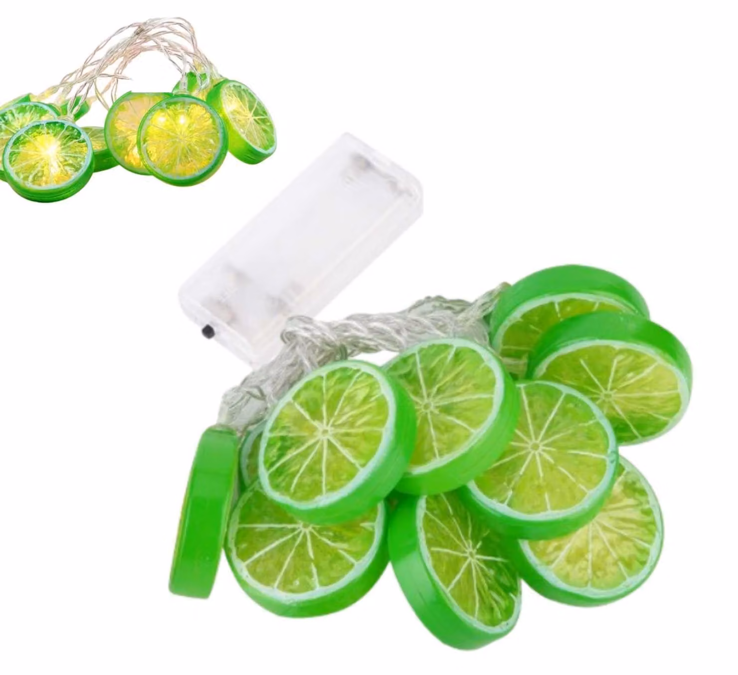 Catena luminosa a LED con decorazioni a forma di fettine di limone, alimentata a batteria, con 10 luci, colore verde
