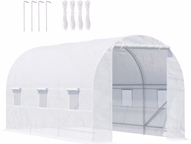 Serra da giardino a tunnel Outsunny in PE e ferro, Bianco, L: 450 cm, P: 200 cm, H: 200 cm – 1
