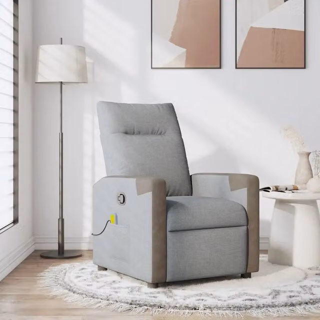 Poltrona Relax Reclinabile vidaXL in Tessuto Grigio con Braccioli e Struttura in Metallo e Legno – 1