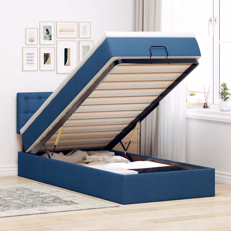Pouf Letto vidaXL con Materasso, Illuminazione LED Sottostante e Porta USB, Blu e Bianco, L/P/H: 203 x 140 x 88 cm
