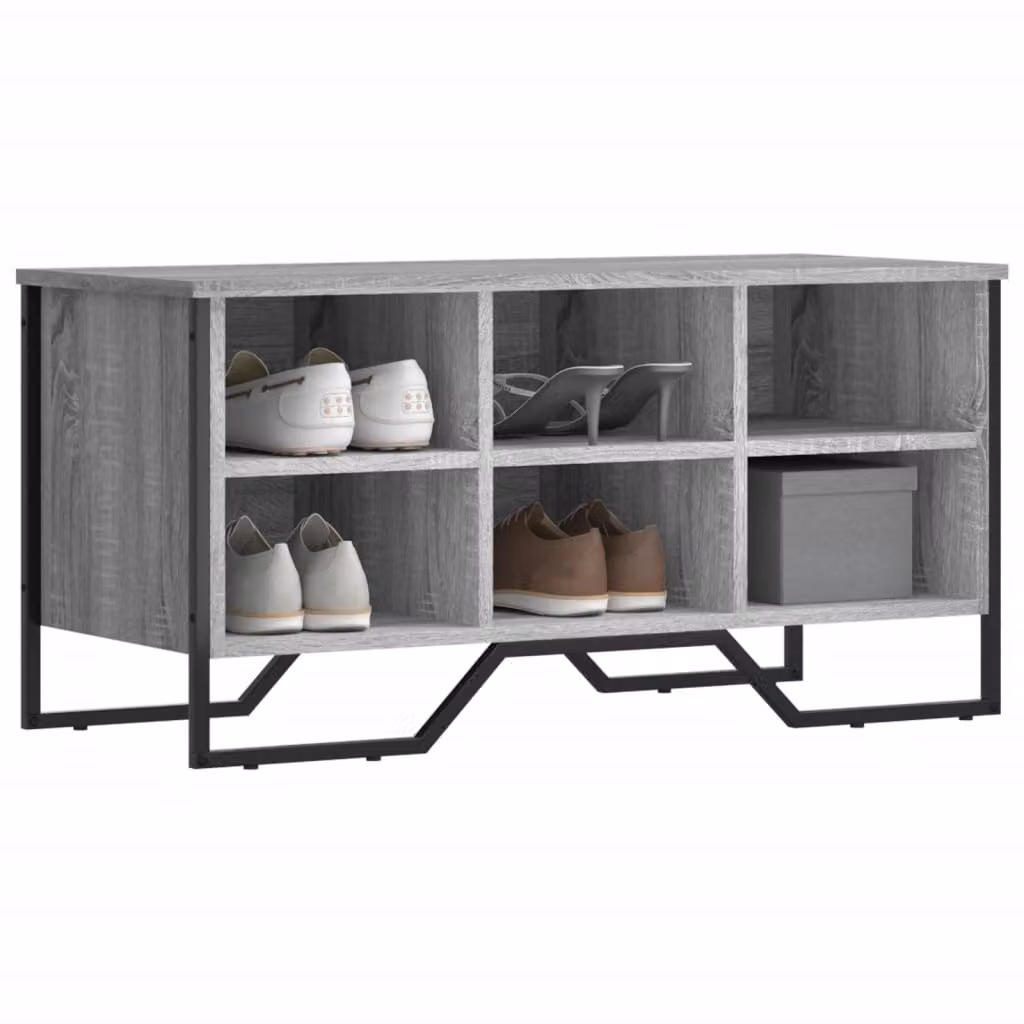 Scarpiera vidaXL in legno e metallo Grigio Sonoma L: 90 cm, P: 38 cm, H: 45,5 cm