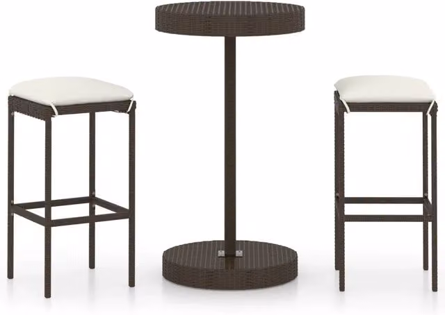 Set Bar da Giardino 3 pz | Set Salotto da Giardino con Cuscini in Polyrattan Marrone