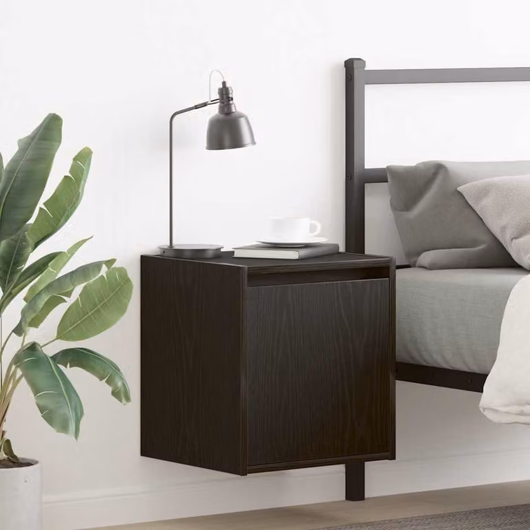 Set di 2 comodini da muro vidaXL in rovere nero, design moderno per camera da letto, L 38 cm x P 34 cm x H 40 cm