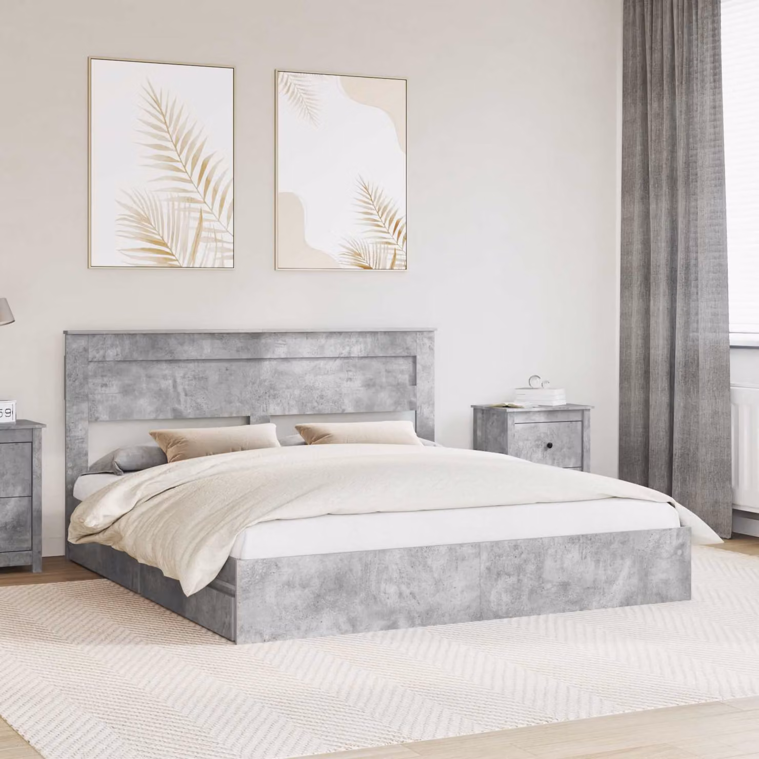 Letto con contenitore e cassetto vidaXL in grigio, 200 x 200 cm