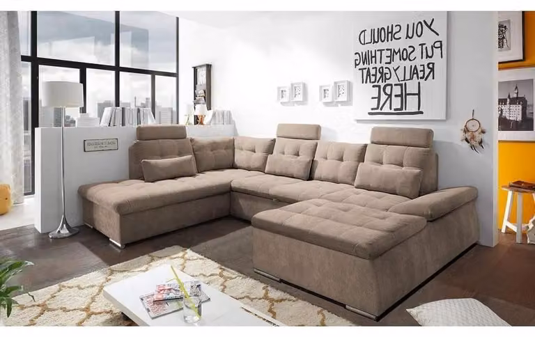 Bettfunktion Ecksofa U-Form Sofa Couch Design Couch Polster Textil Modern Schlaf