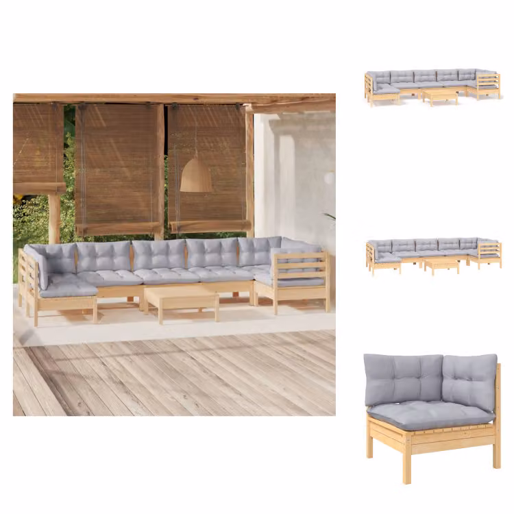 vidaXL set salotto da giardino 8 pezzi con cuscini grigi in legno di pino - Set di mobili da giardino