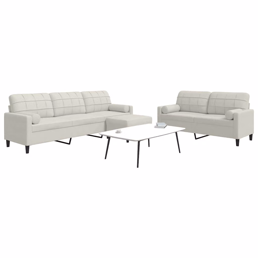 Set di divani vidaXL da 3 pezzi in velluto beige con pouf e cuscini per soggiorno