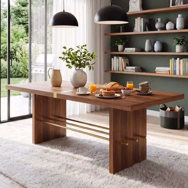 Tavolo da pranzo - 180x75 cm - piano 4 cm - per 6-8 persone - noce+oro - moderno - antigraffio