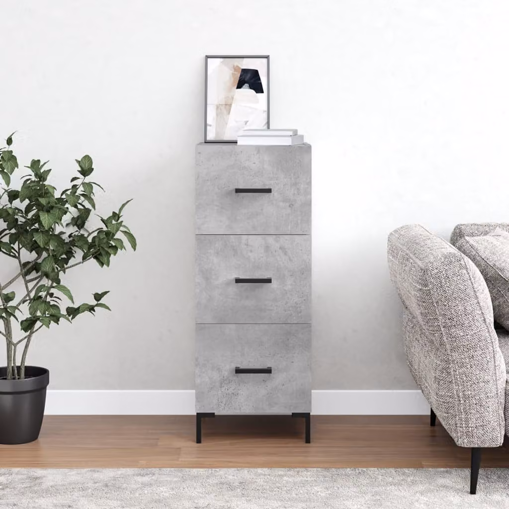 Credenza moderna vidaXL in legno e metallo, Grigio Cemento, L/P/H: 34,5 x 34 x 90 cm