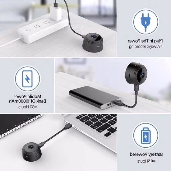 Mini Camera di Sorveglianza Wi-Fi 1080p con Sensore di Movimento e Visione Notturna per Interno ed Esterno, Colore Nero