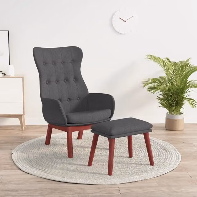Poltrona Relax con Poggiapiedi vidaXL in Tessuto Grigio con Struttura in Metallo e Legno