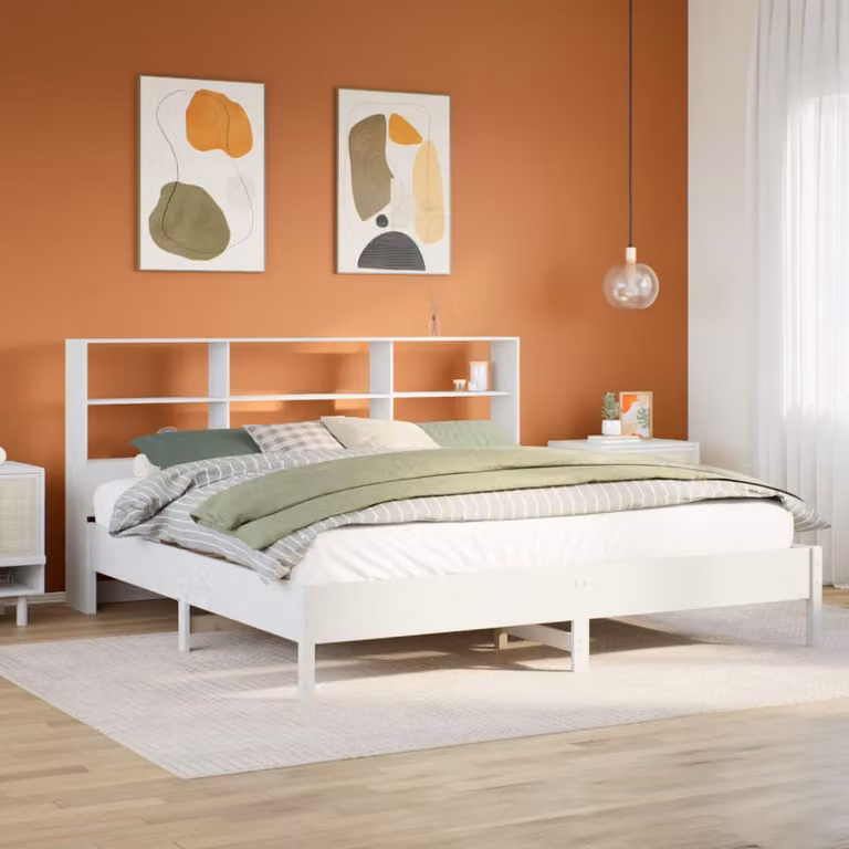 vidaXL Giroletto con Libreria in Legno di Pino Bianco Lacqué, L/P/H: 200 x 180 x 110 cm