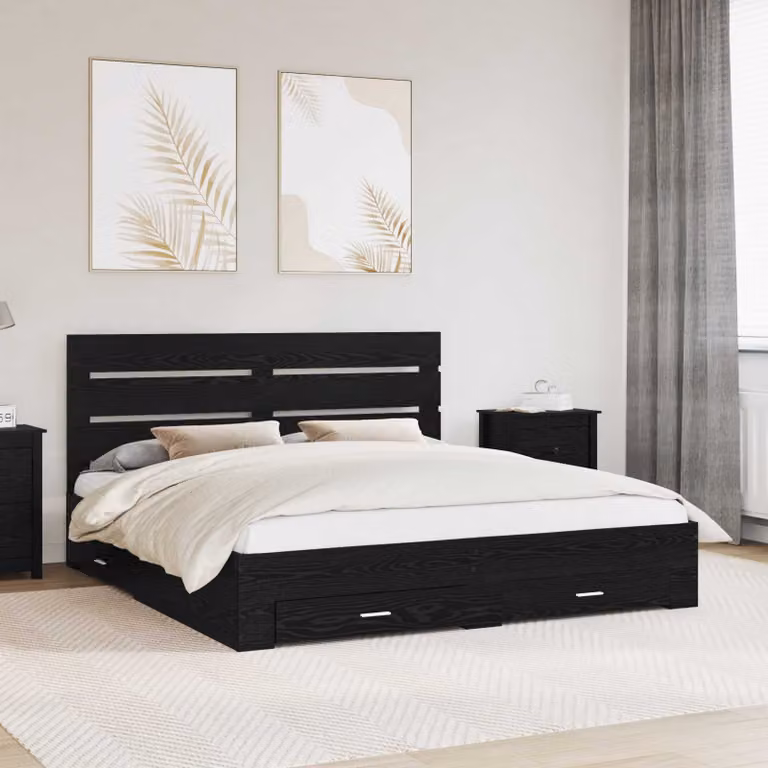 Struttura del letto con cassetto vidaXL in Rovere Nero, L: 183 cm, P: 203 cm, H: 100 cm