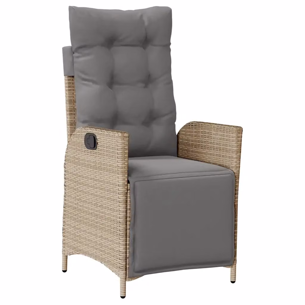 Sedia Reclinabile da Giardino con Poggiapiedi vidaXL in Polyrattan Beige e Grigio con Poggiatesta Regolabile e Braccioli – 2