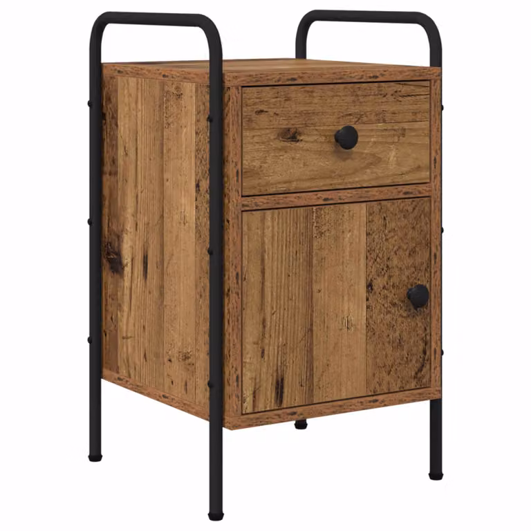 Armadio da notte vidaXL in stile industrial, legno antico e metallo, marrone, L: 35 cm, P: 36,5 cm, H: 61 cm