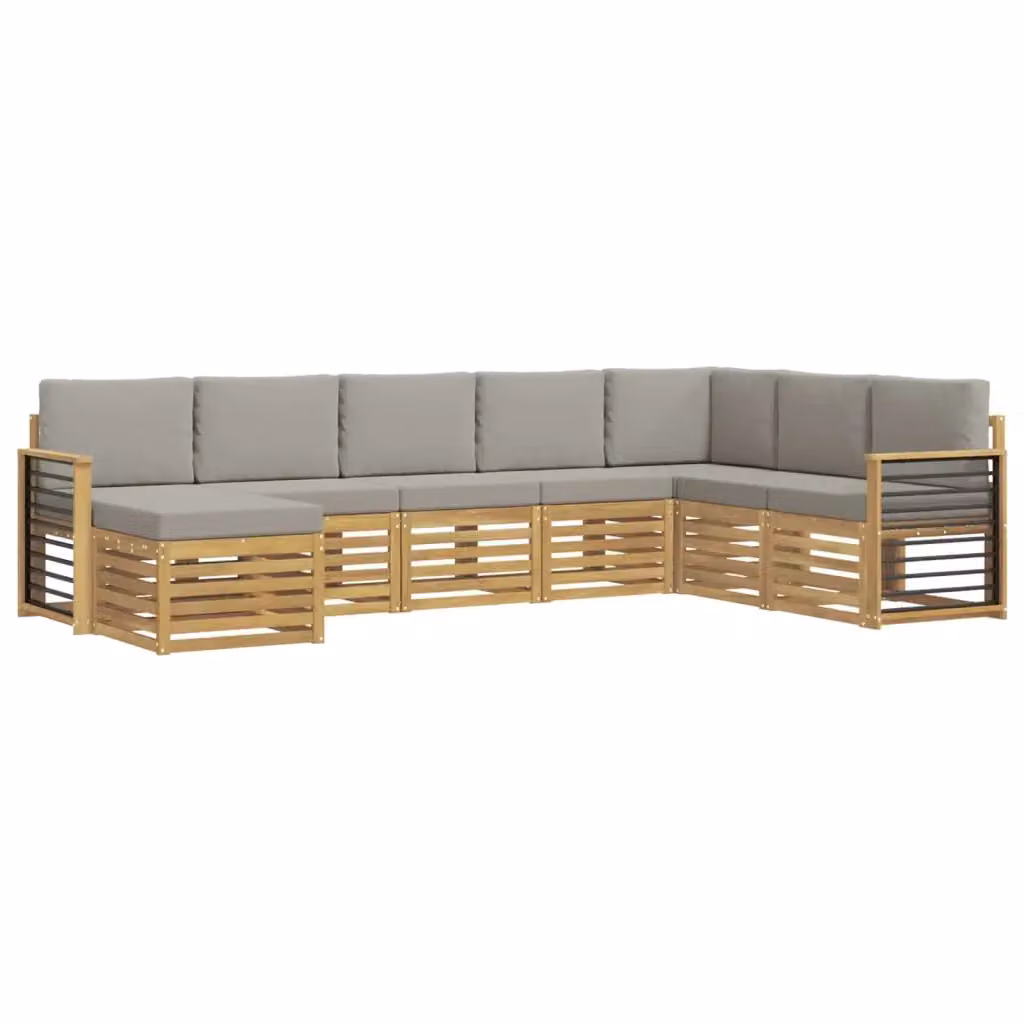 Set di divani da esterno a L vidaXL in legno di acacia con cuscini, bianco e grigio – 2