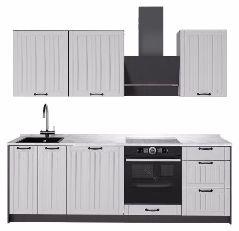 Cucina componibile Vicco Fame-Line Bianco rustico/Antracite 230 cm, PL Marmo, Model 64047