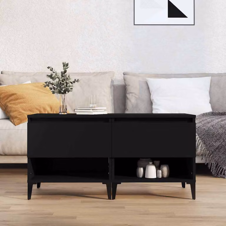 Set di 2 tavolini vidaXL in stile industriale neri con piano in legno multistrato, L/P/H: 50 x 46 x 50 cm