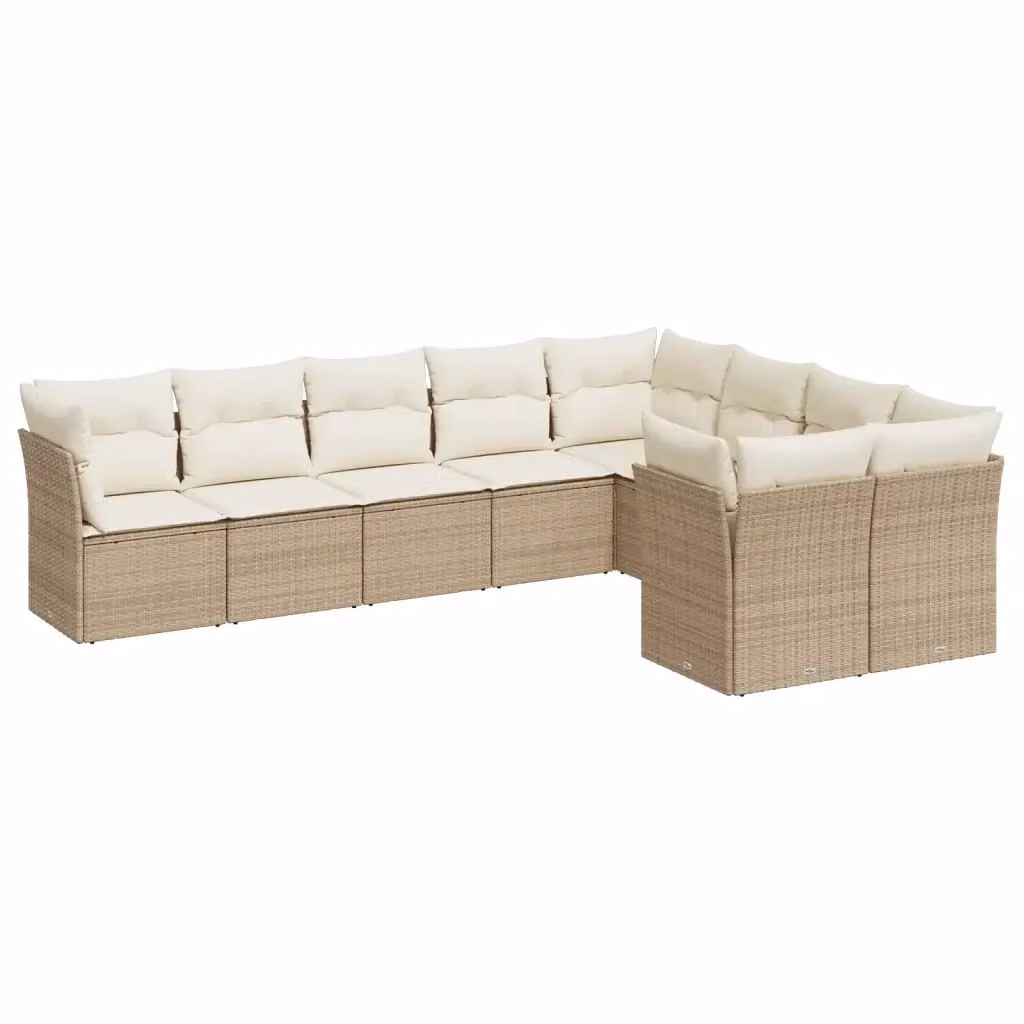 vidaXL Set Divano da Giardino 9 pz con Cuscini Beige in Polyrattan e Acciaio Verniciato a Polvere – 2