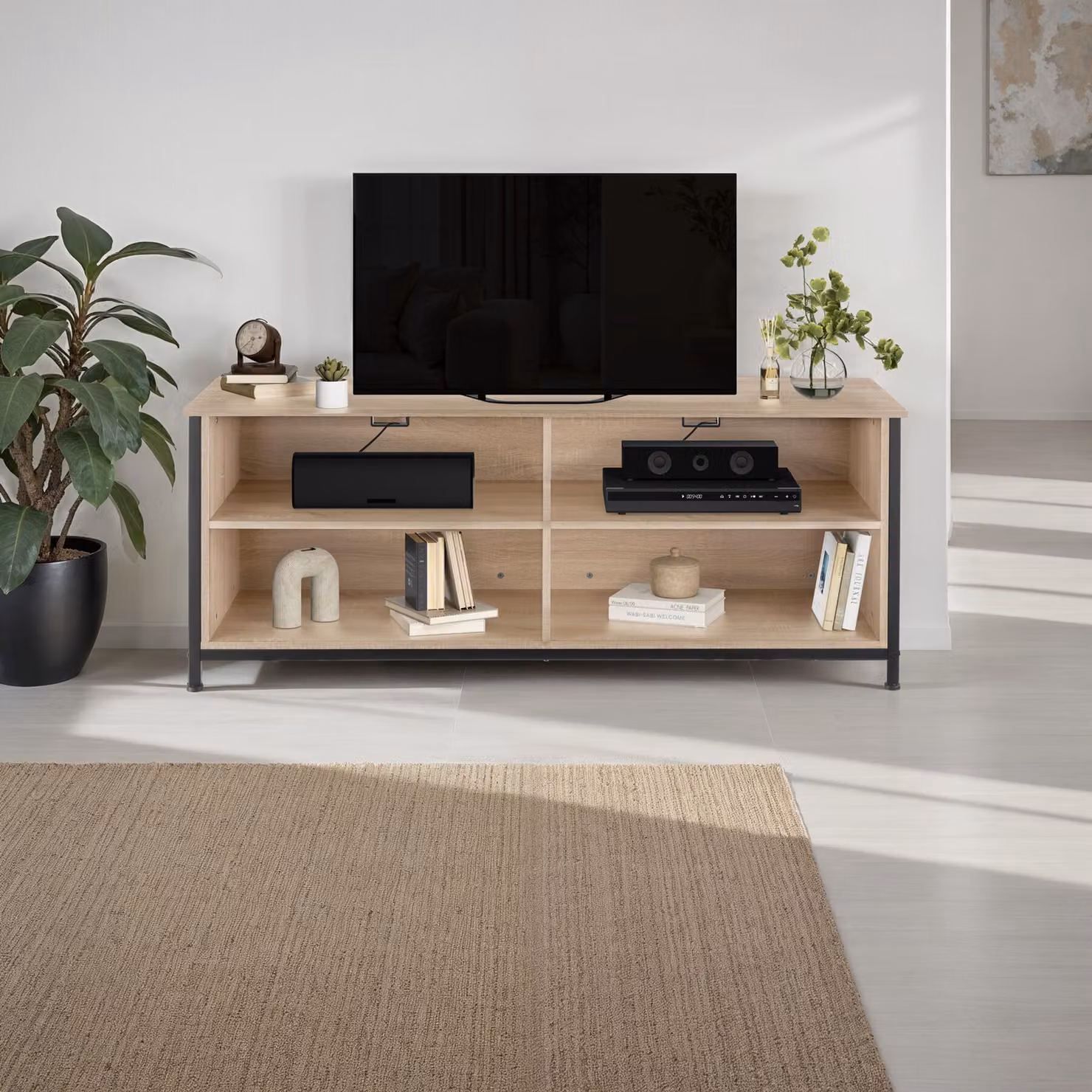 Credenza Navan TecTake GmbH in stile industriale, colore rovere e beige, L: 147 cm, P: 41 cm, H: 60,5 cm – 1