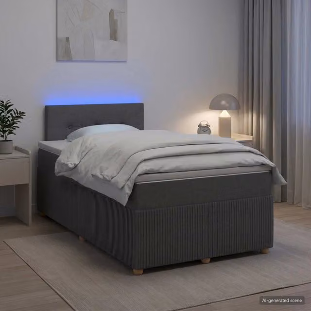 Letto box spring moderno vidaXL con materasso ibrido e base contenitore, colore grigio, L/P: 120 x 200 cm – 1